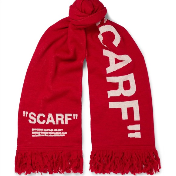 Off-White Wool Red and White Fringed Tassel Scarf Intarsia-knit Extra Long Scarf - Picture 4 of 8